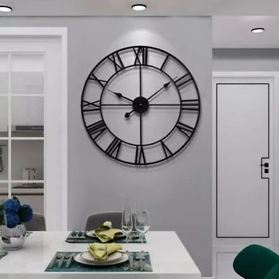 50CM Large Artiss Wall Clock Roman Numerals Round Metal Luxury Home Decor Black • $30.89