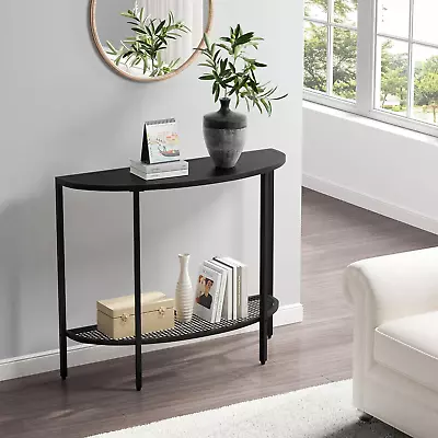 Black Half Moon Console Table 2 Tier Narrow Entryway Table With Storage Modern C • $97.88