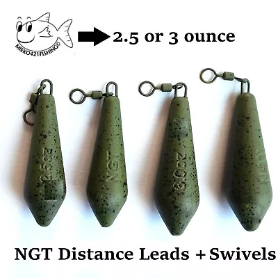 NGT Carp Fishing Lead DISTANCE Leads Weights Green Sinkers 2.5 Or 3.0oz + Swivel • £7.95