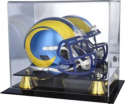 UV DELUXE ACRYLIC MIRROR BACK MINI FOOTBALL HELMET DISPLAY CASE W GOLD RISER • $29.95