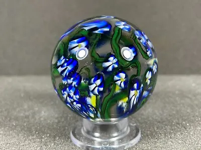 2.2  Large Marble Handmade Contemporary Art Glass Blue White Flowers Signed CH • $128