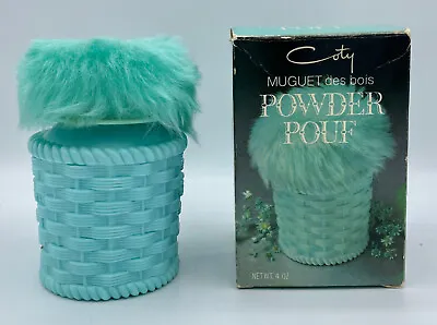 Muguet Des Bois Powder Pouf Puff 4 Oz By Coty Vintage In Box Aqua Blue • $28.50