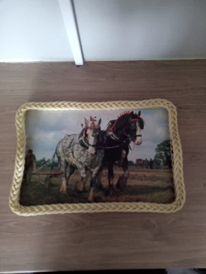 £4.99 • Buy Vintage Imperial Melamine Plough Scene Tea Tray - Shire Horses - Good Condition
