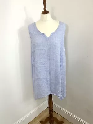 Sahara Blue Sleeveless Textured Waffle Linen Bamboo Tunic Top Large • £24.99