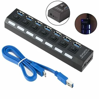 $24.99 • Buy 7 Ports USB 3.0 HUB, Super Speed 5Gbps Extension Charger Adapter Switch For PS4