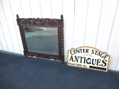 64039   Antique Oak Hand Made Mirror With Cherub Carvings • $325