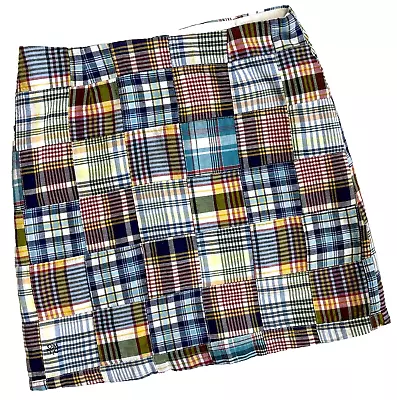 Castaway Patchwork Madras Plaid Skirt 4 Nantucket Cotton Preppy Beach Nautical • $44.59