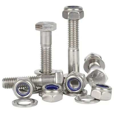 M10 M12 Hex Head Bolts Hexagon Bolt With Nyloc Nuts & Washers A2 Stainless Steel • £132.78