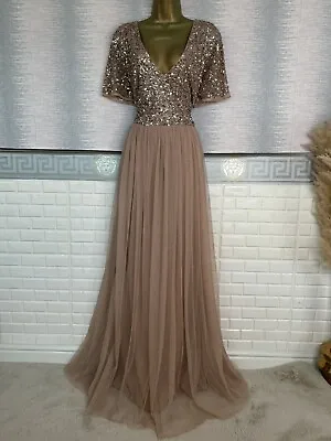 Maya Blush/Rose Gold Sequins Long/maxi Evening Occasion Party DRESS SIZE 16 • £7.77