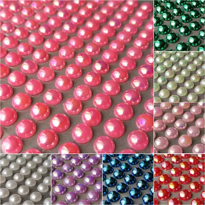 £1.99 • Buy 250 X 6mm Self Adhesive Half PEARLS Flat Back  Rhinestone Gem Sticker Mettallic 