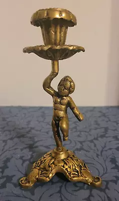 Vintage Brass Cherub Small Boy Candleholder Candlestick 7.5  • $21.99