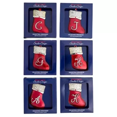 $11.95 • Buy Monogram Stocking Christmas Tree Ornament Silver Plate Fine Crystal CHOOSE LETTE