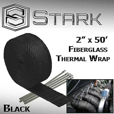 (2-Pack) 2 X50ft Exhaust Fiberglass Heat Wrap Tape W/ 5 Steel Ties - Black (VW) • $42.89