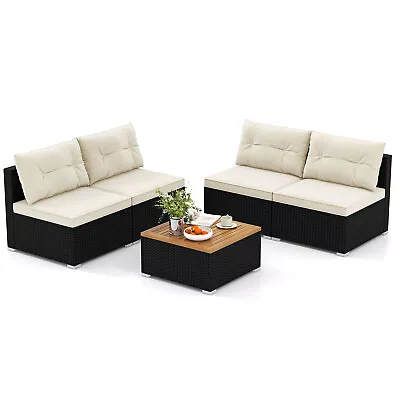 5 Piece Outdoor Furniture Set W/ Seat & Back Cushions Acacia Wood Tabletop • $309.99