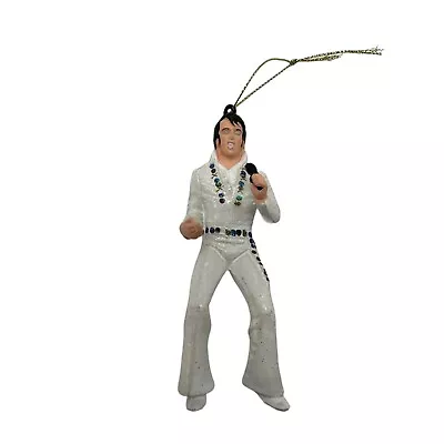 Elvis Presley SINGING GLITTER WHITE SUIT & MIC Christmas Ornament Collectible • $12.99