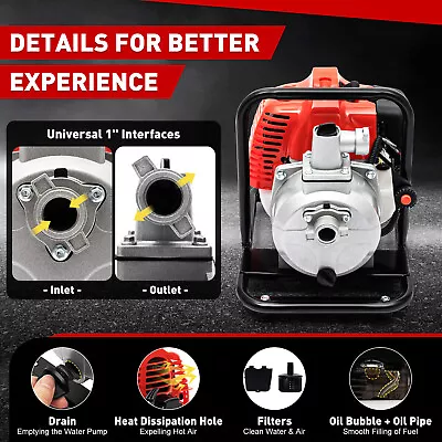 1Inch Engine Gas-Powered Semi-Trash Water Pump Gasoline Water Pump 1.7HP 2Stroke • $106.41