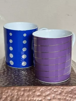 Mikasa Cheers Coffee/Tea Mug Blue And Purple Geometric/Art Deco Set Of 2 • $15