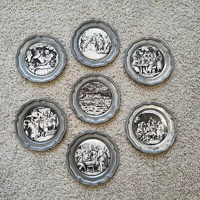 Vintage German Pewter Porcelain Coasters Lot Of 7 • $26.70