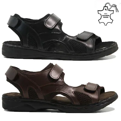 Mens Leather Sandals Walking Hiking Trek Summer Holiday Beach Mules Shoes Size • £14.95