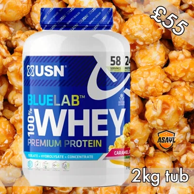 £55 • Buy USN Blue Lab Whey Protein Powder 2kg - Caramel Popcorn