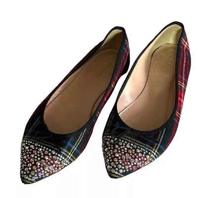 J.CREW GEMMA CRYSTAL-CAP-TOE FLATS Size 9 US • $89.99