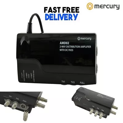 2 Way TV Aerial Distribution Amplifier 4G Ready VHF/UHF Amplifiers With DC Pass • £25.99