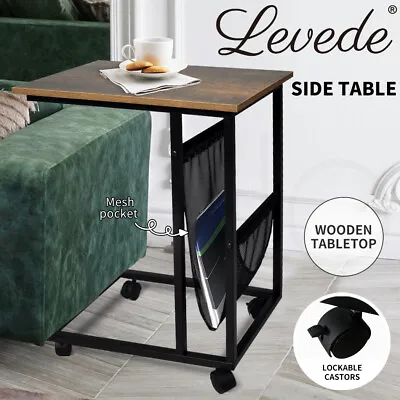 Levede Side Table Mobile Coffee Tables Movable Wheels Sofa Laptop Desk Rustic • $49.99