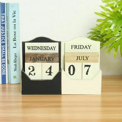 £13.29 • Buy Rustic Vintage Wood Block Perpetual Calendar Wooden Office Home Desk Decor DIY