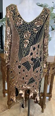 Vintage Creative Creations Women Medium Silk Beaded Sequins Cocktail Dress NN • $12.99