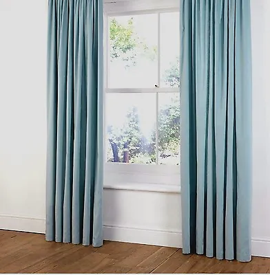 B&Q FAUX SUEDE  RING TOP LINED CURTAINS  In DUCK EGG/LIGHT/BABY BLUE  54  X 72   • £28.99