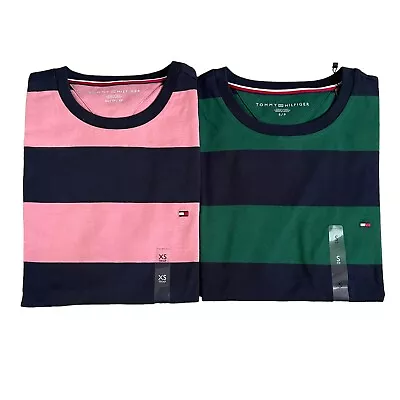 Tommy Hilfiger Men's Regular Fit Rugby Stripe Short Sleeve T-Shirt Jersey Tee • $18.98