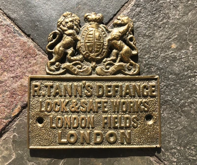 £29.95 • Buy Antique R Tann's Defiance Solid Brass Safe Lock Plaque London Victorian C1879