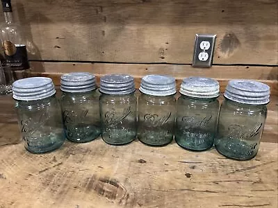 Lot Of Six Blue Ball Glass Pint Canning Jars • $29.95