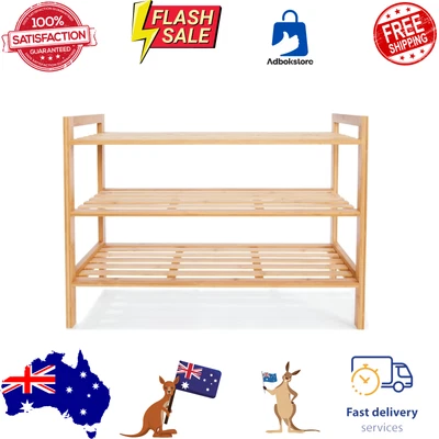$35.90 • Buy 3 Tier Stackable Bamboo Shoe Rack Wooden Shelves Cabinet Stand W/ Footpads