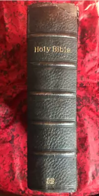 THE HOLY BIBLE Heavy 2.4kg Antique Large 27cm Leather Gold Edges Antique BOOK VG • £35