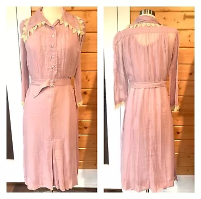 Vintage 1920s 1930s Lavender Cotton Voile Dress W Slip Glass Buttons B 37 • $94.99