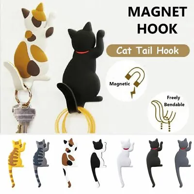 £3.71 • Buy Hanger Wall Storage Cartoon Cat Tail Hook Fridge Magnet Bendable Key Holder