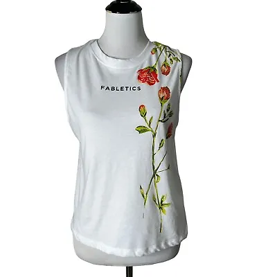 Fabletics Floral Graphic Print Top White Sleeveless Muscle Tee Women Size XS NEW • $17.99