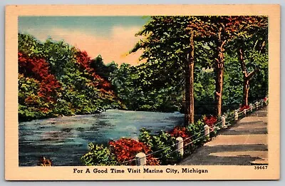 Vintage Linen Postcard - Marine City Michigan - Unposted Addressed • $1.95
