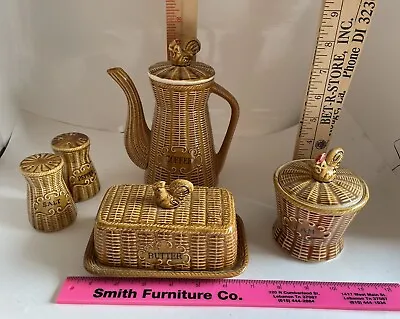 Basket-weave Wicker Coffee Server Set Vintage 1960 Chicken/Rooster Accent Japan • $52