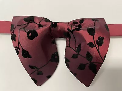 Oversized  Burgundy Black Floral Velvet Bow Tie Vintage Style 70`s Wedding Prom • $17.52