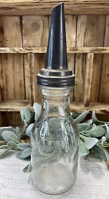 Vintage The Master  Litchfield IL Quart Glass Oil Bottle Spout Gas Station • $29.99