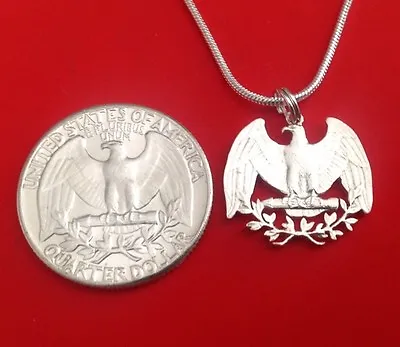 Silver Quarter USA US Patriotic American Eagle Cut Coin Jewelry Store Necklace • $31.50