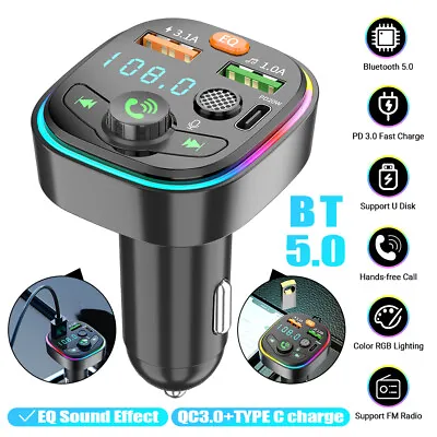 Wireless Car FM Transmitter Bluetooth MP3 Player Radio 2 USB Charger Adapter EQ • £9.99