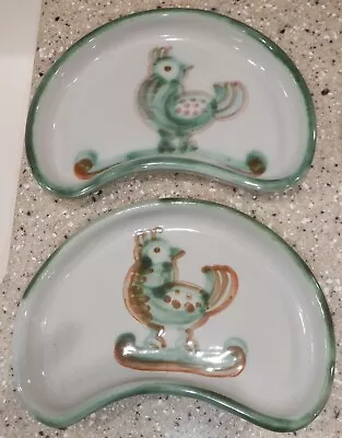 OLD MA Hadley Pottery Partridge Bird?? Rare Green Bird Side Crescent Dish - Pair • $90