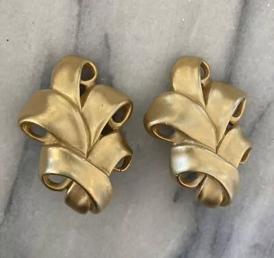 Elegant Vintage Signed Givenchy Paris NY Lg Brushed Gold Tone Clip Earrings • $39.95