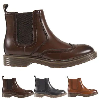 Mens Chelsea Boots Dealer Ankle Smart Pull On Formal Brogue Slip On Work Shoes • £29.95