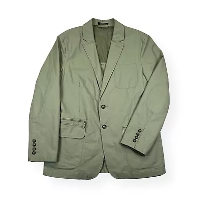 LL Bean Mens Sport Coat Blazer Field Jacket 42 Reg Green Cotton Pockets Elbow • $49.95