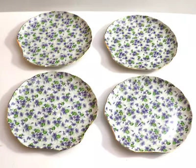 Lefton 638 Four Hand Painted Violets 8 Inch Snack Plates • $22