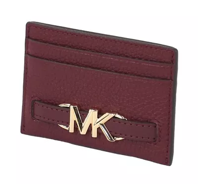 Michael Kors Reed Small Pebbled Leather Card Case Holder In Dark Cherry • $36.98